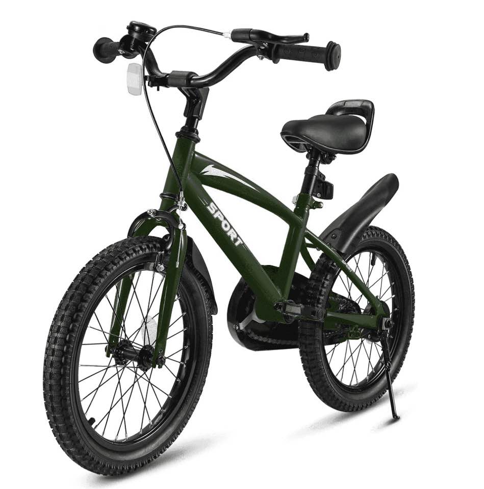 Naipo 16 in Green Kid Bike Kickstand with Training Wheels Children Bikes Boys Girls