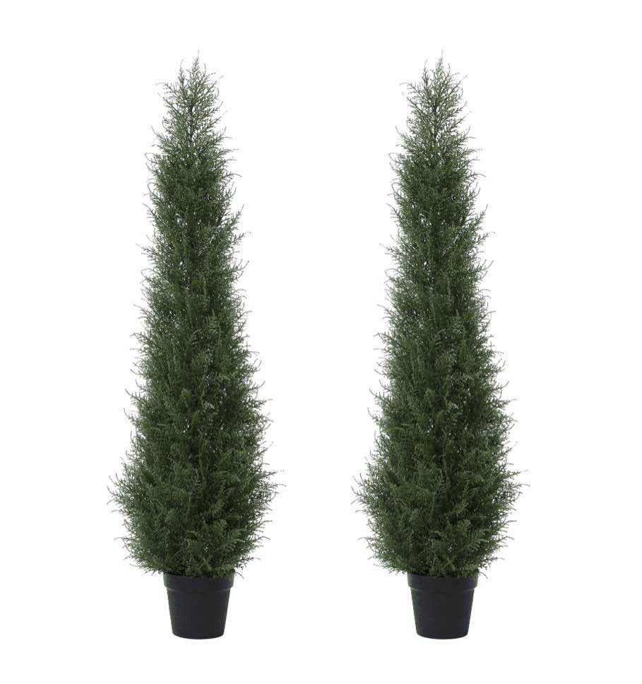 DR.Planzen Soft Touch 2 Count 3 Ft Cedar Artificial Trees in Plastic Pot UV Rated,  Artificial Topiary Tree for Indoor Outdoor Home Decor