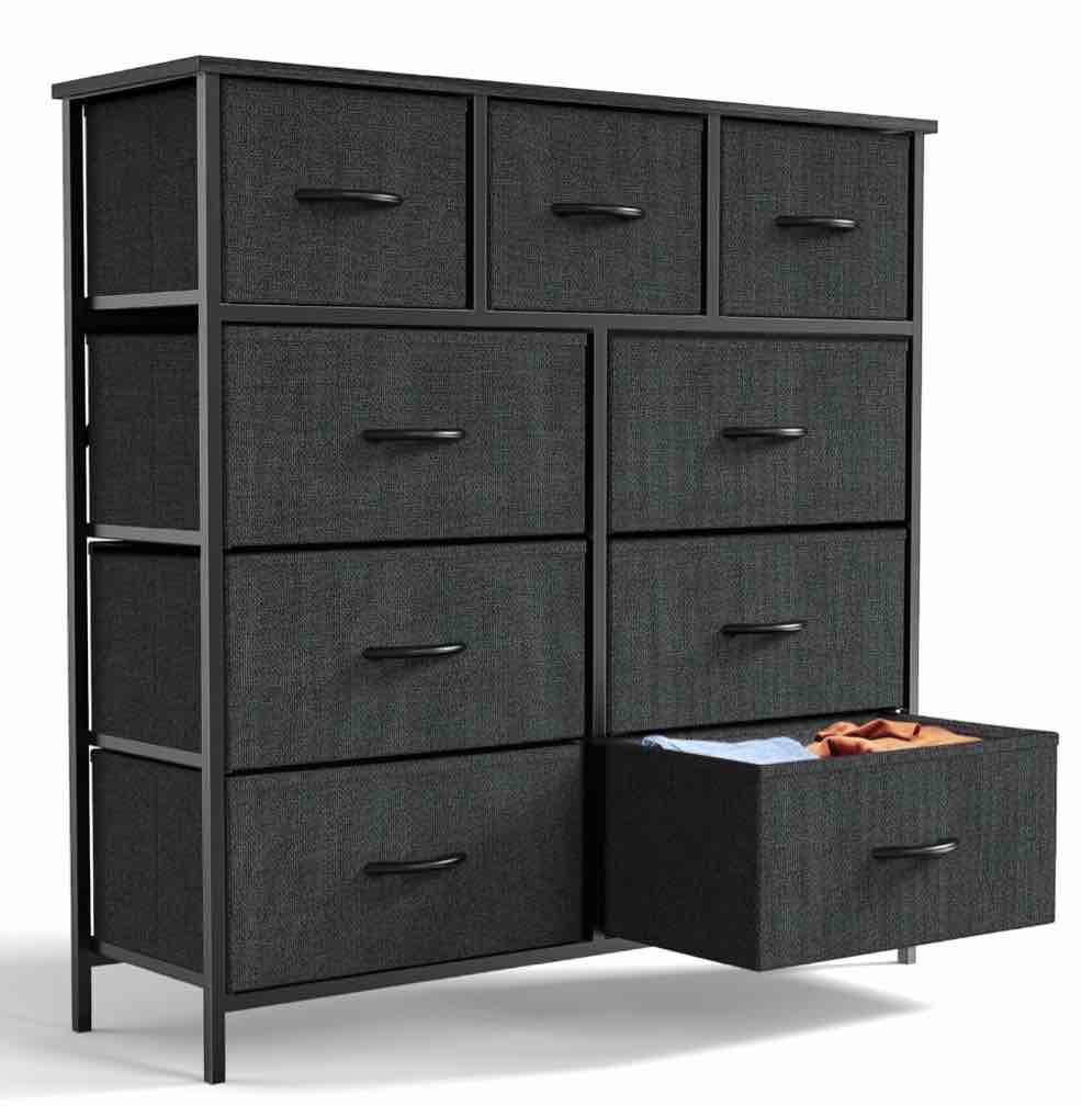 ZUNMOS 9 Drawer Fabric Dresser for Bedroom, Chest of Drawer Organizer Storage Cabinet for Closet, Entryway, Black
