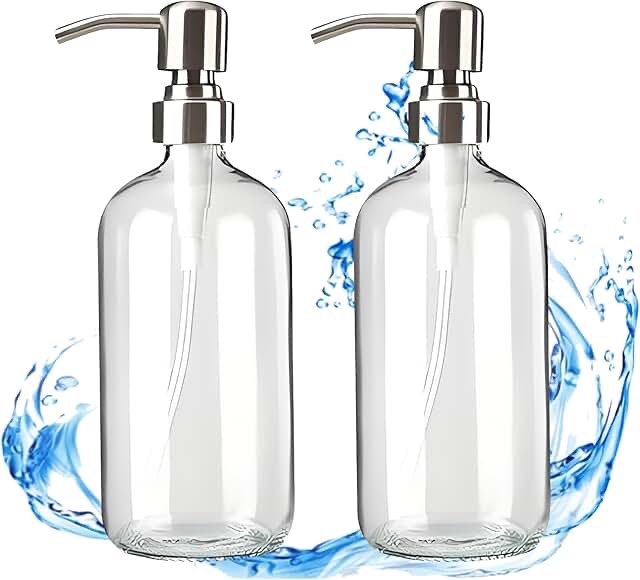 ALMNCBH Clear Glass Soap Dispenser - Refillable Liquid Hand Lotion Dispenser for Kitchen Bathroom wi
