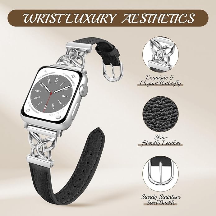 REYUIK Leather Band Compatible with Apple Watch Ultra 3/2/1 & SE 3/2/1 & Series 11 10 9 8 7 6 5 4 3 