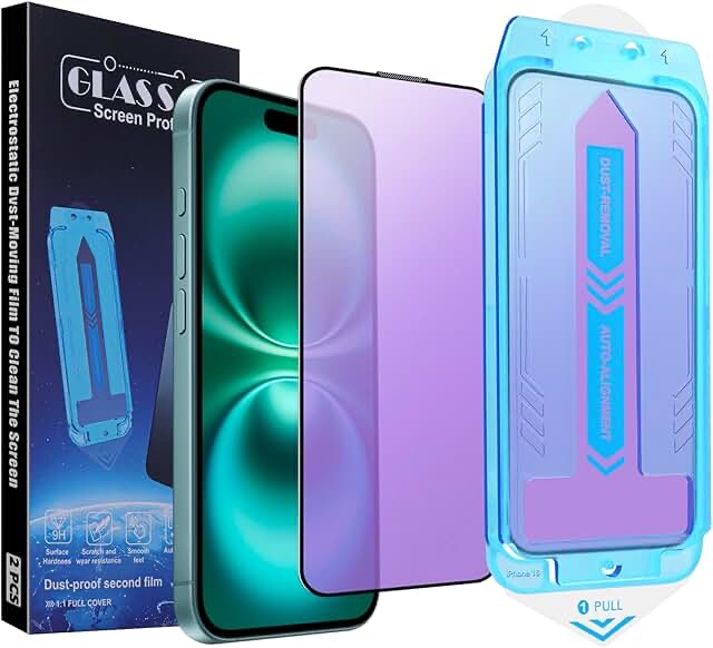 2-Pack Anti Blue Light Matte Screen Protector for iPhone 16 Pro, 9H Tempered Glass, Full Coverage, A
