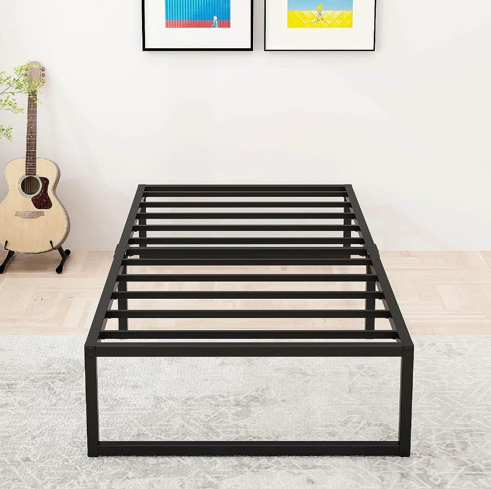Lutown-Teen 16 inch Twin Size Bed Frames Heavy Duty Metal Twin Platform Bed Frame No Box Spring Needed, Noise Free, Easy Assembly, Black