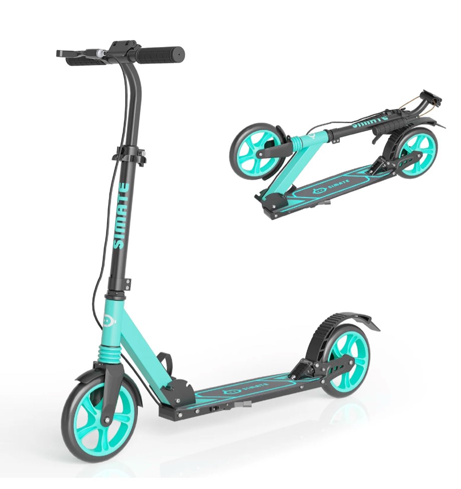 SIMATE Kick Scooter for Kids Age 6-12, Teens, Adults, Dual Brakes & Dual Suspension, Foldable Scooter with Wide Deck
