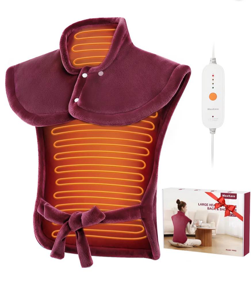 MaxKare Large Heating Pad with 5 Heat Settings & Auto Shut-off  for Full Body Stress Relief  24 x33  - Red