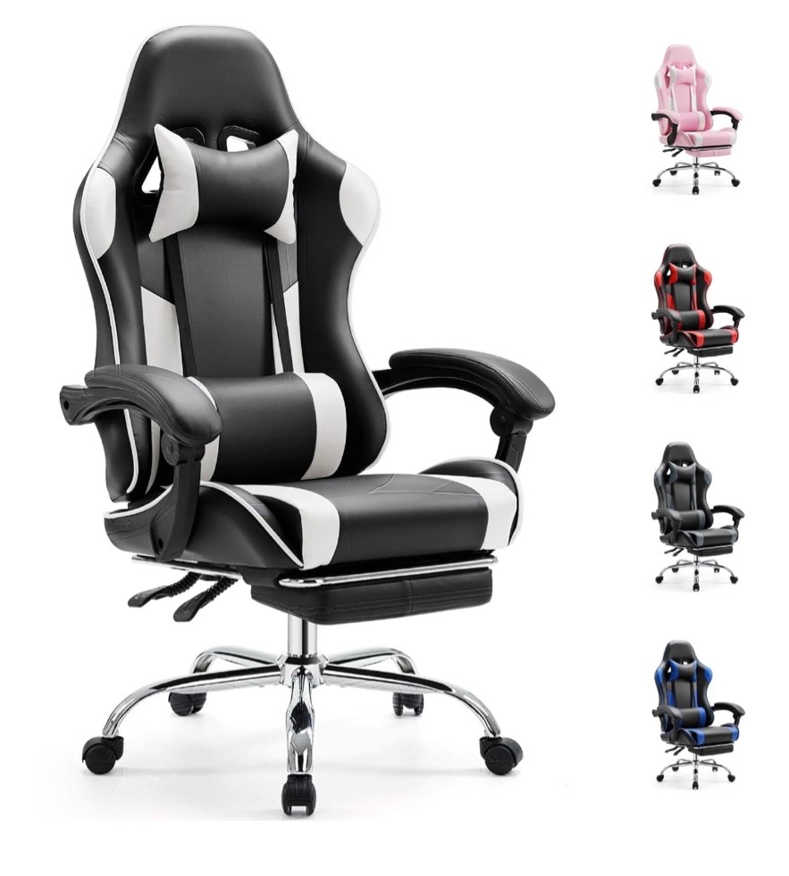 EDX Ergonomic Gaming Chair High Back Office Chair with Lumbar Support and Adjustable Armrests Swivel Racing Chair, Black and White