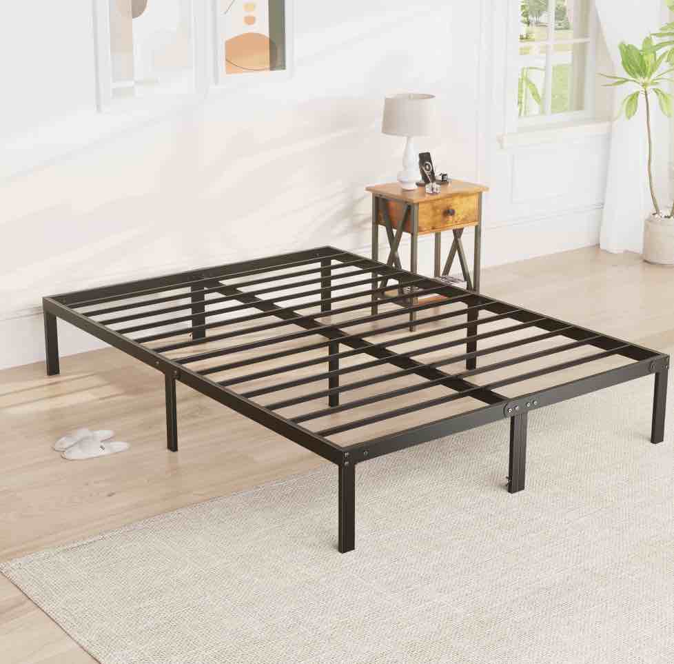 edx King Size Bed Frame with Ample Storage Space, Sturdy Steel Slat Support, 14-Inch Height, No Box Spring Needed, Heavy-Duty Metal Platform