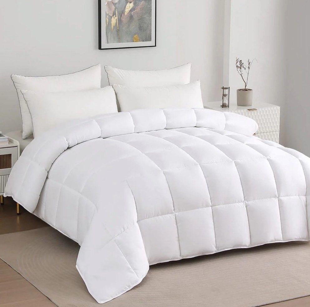 justlet luxury solid down alternative machine washable white comforters  king