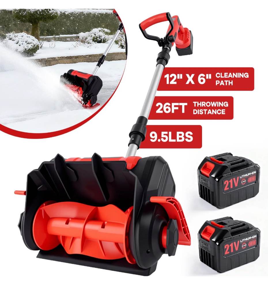 untimaty 12 inch 21v single-stage battery powered snow shovel electric snow blower cordless with dual 4.5ah battery and foldable handle for driveway