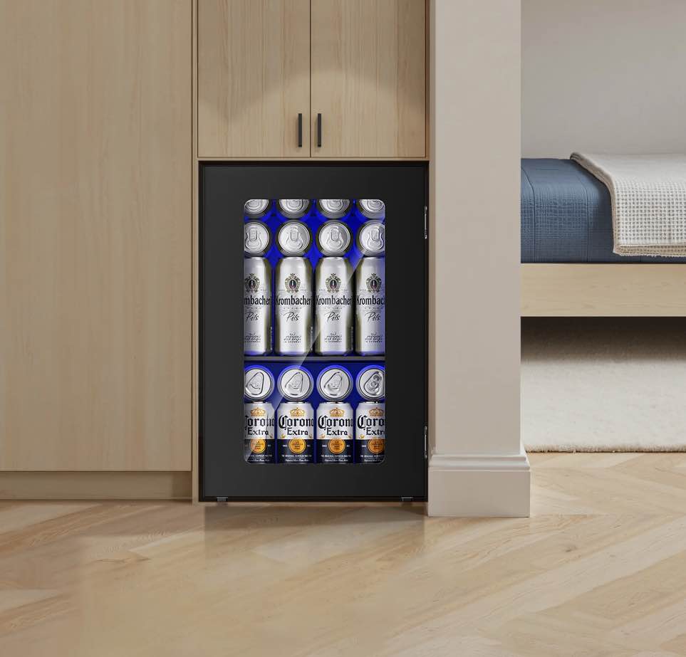 Simzlife 6 Bottles and 24 Cans Mini Beverage Refrigerator & Portable Wine Cooler Refrigerator with Glass Door  Mini Countertop Wine Fridge for Home/Office/Bar Black