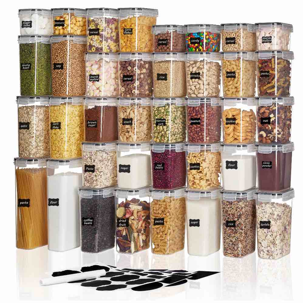 Vtopmart Airtight Food Storage Containers Set  Vtopmart 38pcs Plastic Kitchen and Pantry Organization Canisters  Black