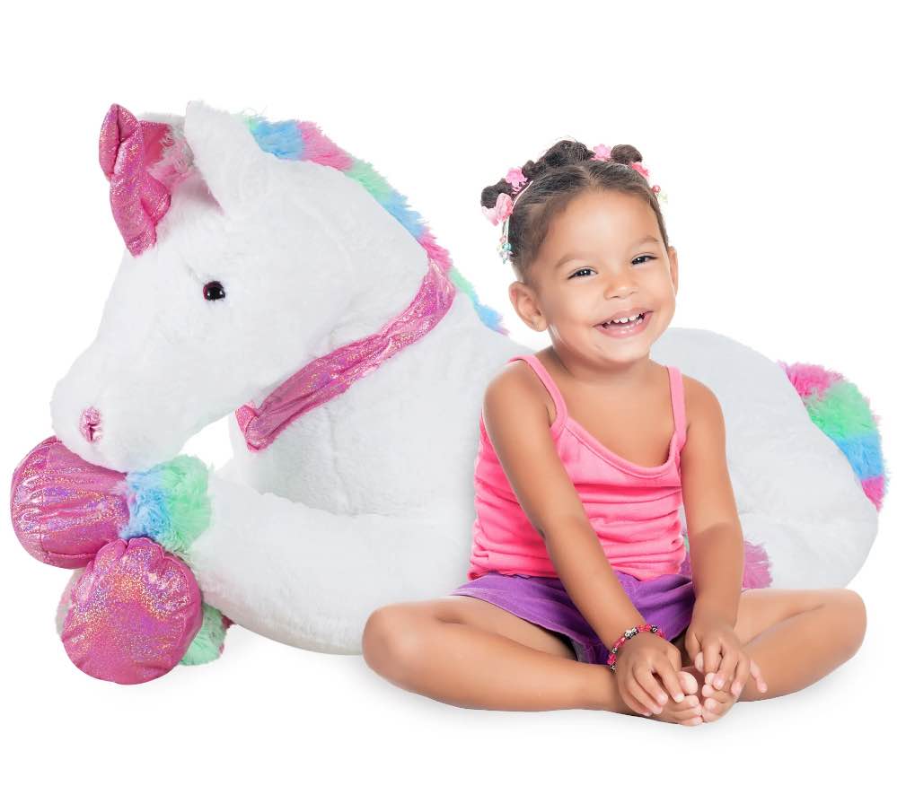Best Choice Products 52in Kids Large Plush Unicorn  Life-Size Stuffed Animal Toy w/ Rainbow Details - White Faux Fur
