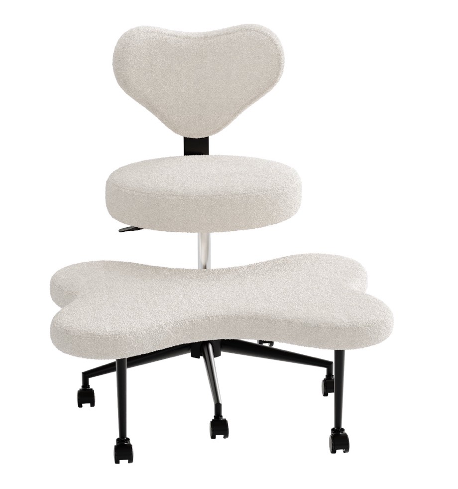 Pinmoco Cross Legged Office Chair, White Boucle Ergonomic Criss Cross Swivel Desk Chair, Heavy Duty 385 lbs Wide Seat for Meditation& ADHD, Armless