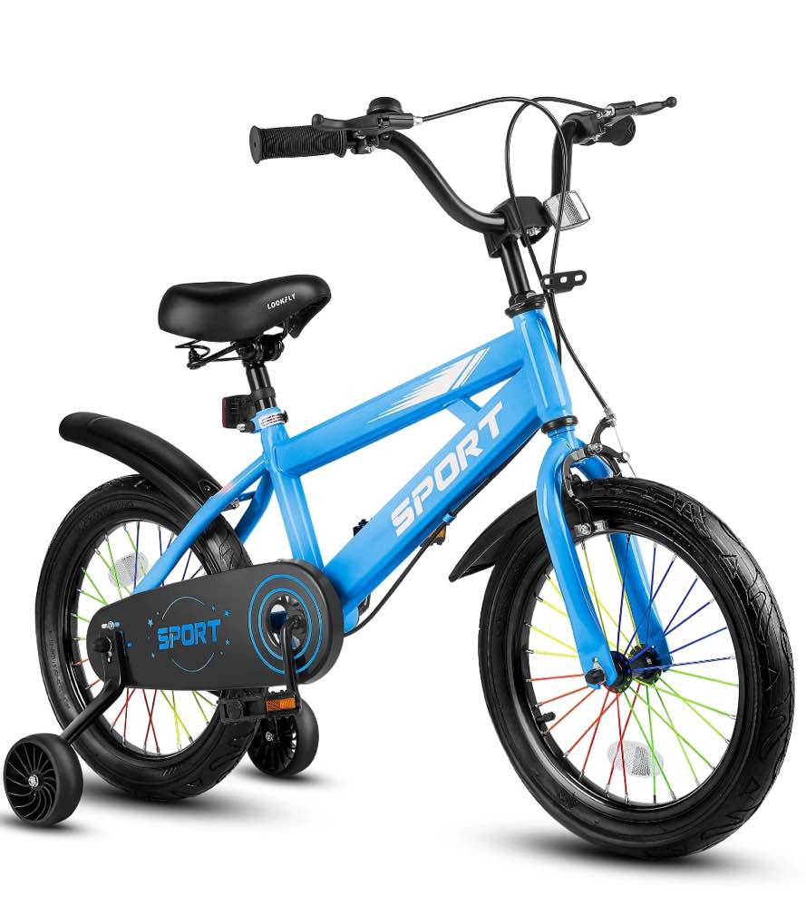 Lookfly 14" Kids Bike for Boys and Girls with Removable Training Wheels,Children's Cicycle,Blue