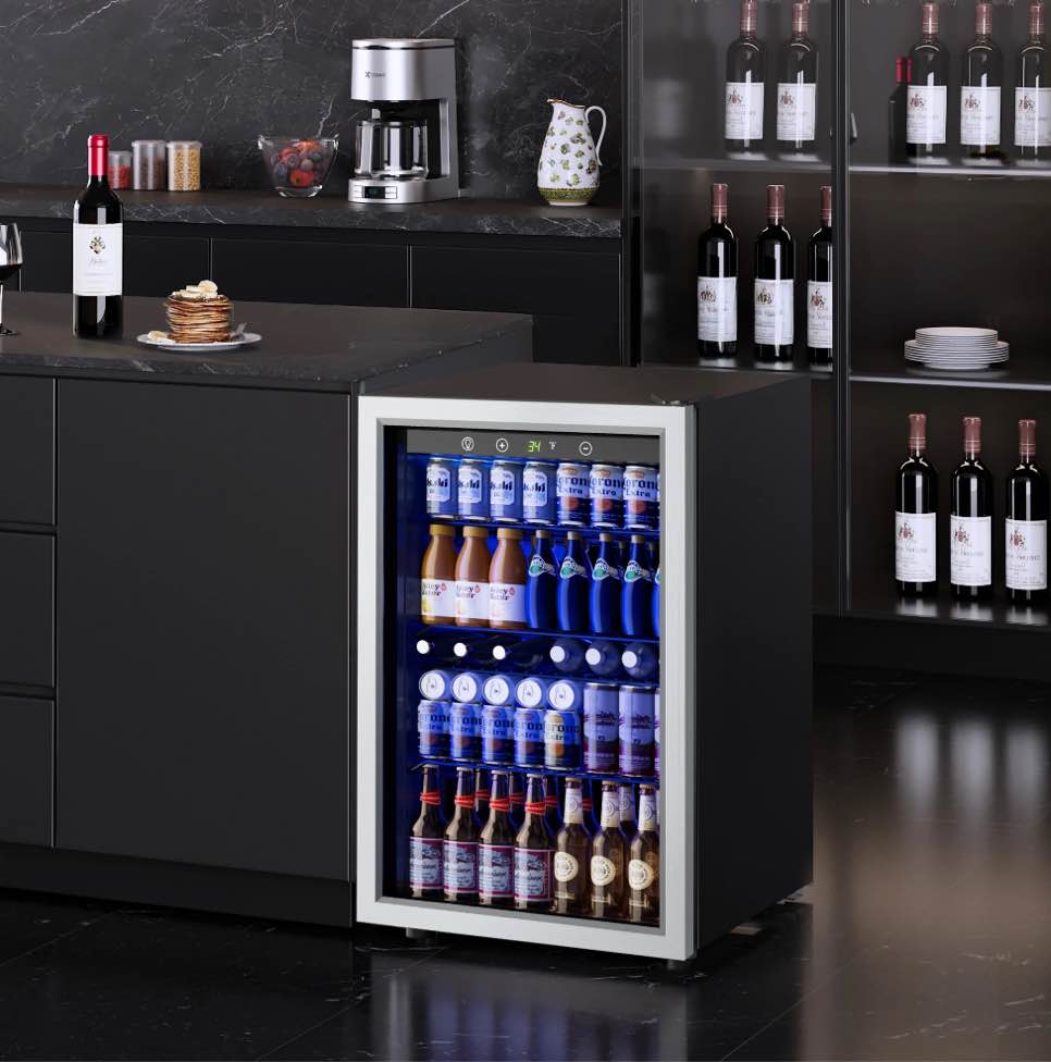 Simzlife 150 Can Beverage Refrigerator Cooler  4.5 Cu.Ft Drink Fridge for Soda Wine Beer  Adjustable Temperature Control for Home Office  Silver