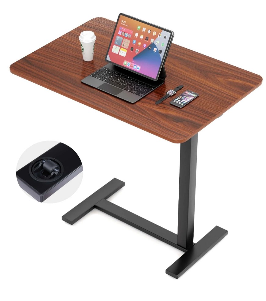 JOINSUN Adjustable Overbed Bedside Table With Hidden Wheels for Hospital  Brown