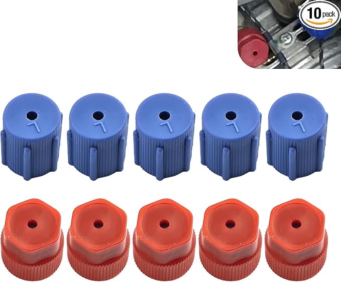 CyperFair 10 PCS Car AC Service Port Cover Kit, 13mm & 16mm ABS Plastic Low & High Side Covers, AC S