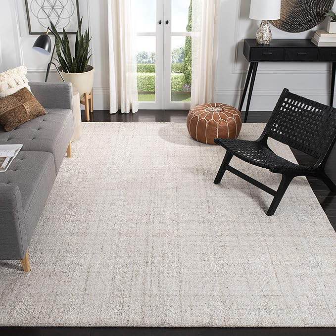 Area Rug - 8' Square, Ivory & Beige, Handmade Wool & Viscose, Ideal for High Traffic Areas in Living Room, Bedroom