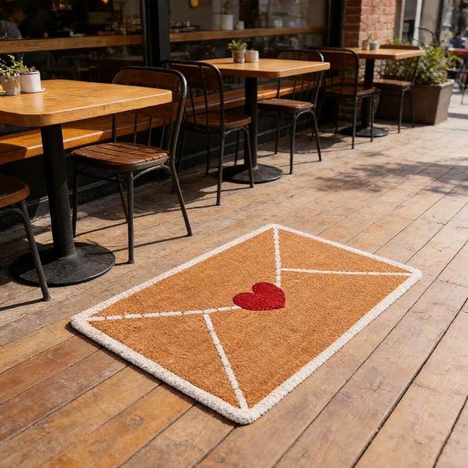 Valentine Rug Outdoor, Envelope Heart Door Mat, Red Love Heart Welcome Floor Mats, Non-Slip Hearts Envelope Artificial Door Mat for Indoor/Outdoor (20 * 32 in/50 * 80 cm)
