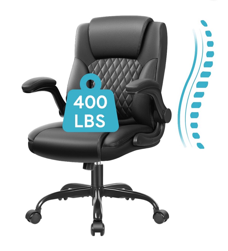 COOLHUT Leather Office Chair, Big and Tall Office Chair 400LBS Wide Seat Ergonomic Computer Desk Chair High Back Executive Leather Chair Adjustable Task Chair Lumbar Back with 8-Year Warranty, Black