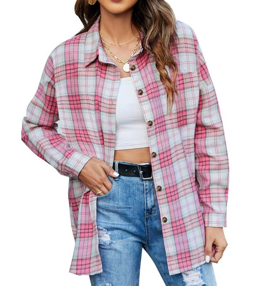 fantaslook plaid flannel shirts for women oversized long sleeve button down shirts blouses tops size xl