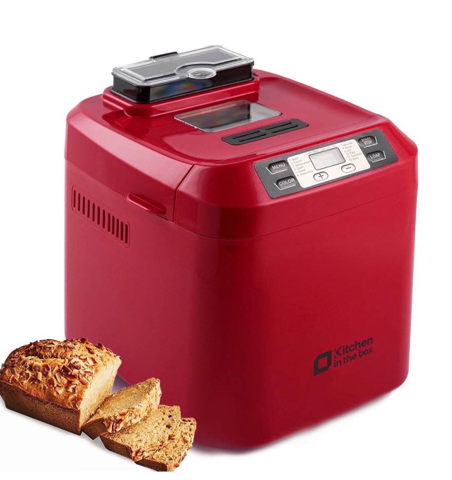 Kitchen in the Box 2lb Bread Maker with Auto Fruit Nut Dispenser, 12-in-1 Gluten-Free Bread Machine, 13H Delay Timer, Nonstick Pan, Keep Warm, Red