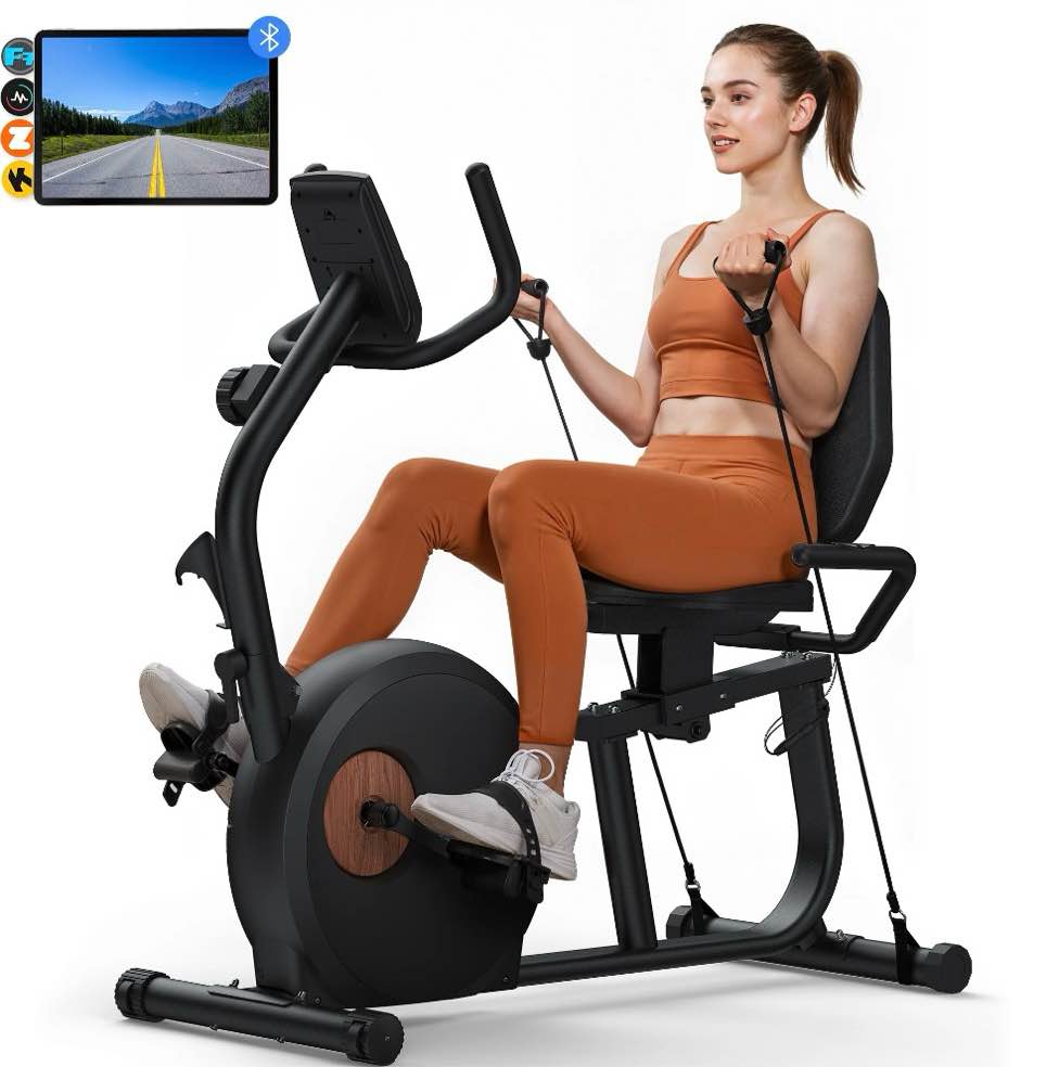 MERACH Exercise Bike, Recumbent Indoor Cycling Bicycle for Home with Smart Bluetooth and Exclusive App Connectivity, LCD, Heart Rate Handle
