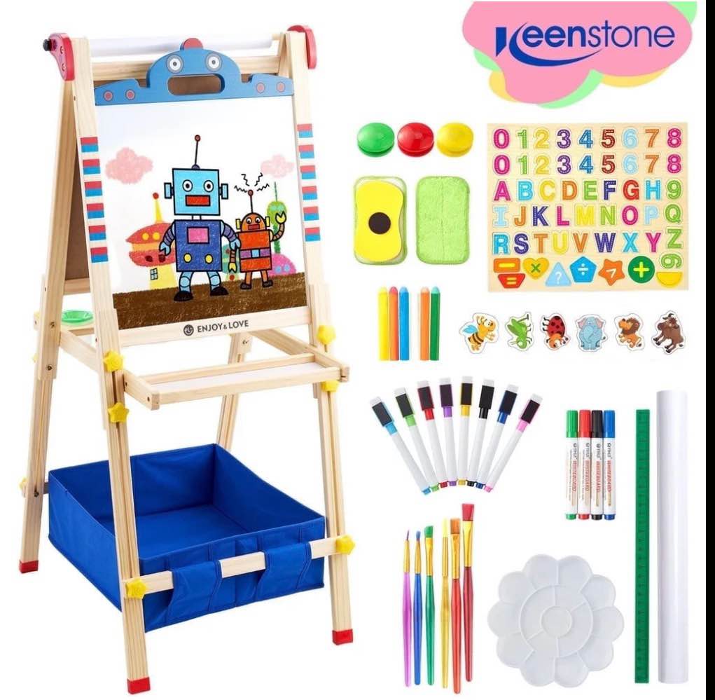 Keenstone Robot Art Easel for Kids, Learning-Toy for 3,4,5,6,7,8 Years Old Boy&Girls, Wooden Chalkboard&Magnetic Whiteboard&Painting Paper Stand, Gift&Art Supplies for Toddler