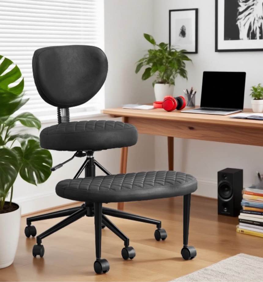 JONPONY Ergonomic Cross Legged Swivel Chair, ADHD Office Chair, Meditation Chair with Lumbar Support, Adjustable Height and Retractable footrest, Home and Office, Black
