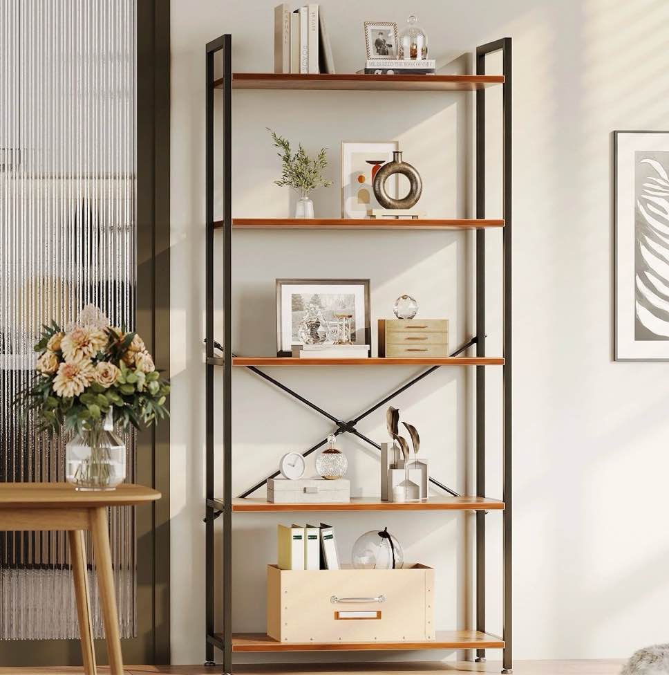 Casacomoda 5-Tier Bookshelf, Freestanding Book Shelf, Home Office Bookcase, Storage Shelving Unit for Bedroom, Living Room, Vintage