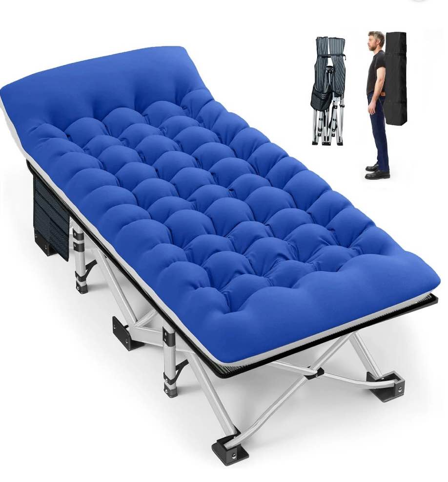 GVDV Folding Camping Cot with 2 Sided Comfort Mattress, 75*28 inch Double Layer Oxford Fabric Folding Bed, Portable Sleeping Bed Cot for Camp Office Nap Beach Travel