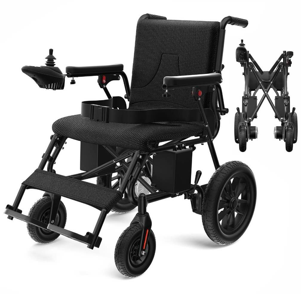 COOLHUT Foldable Electric Wheelchair, 20+ Miles Long Range Motorized Electric Wheelchair, Senior-Friendly Power Chair with 360° Joystick, All Terrain Smart Mobility Scooter, Black