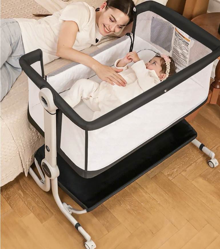 Babyeap 3 in 1 Baby Bassinet,Baby Basinet Bedside Sleeper,Standalone Baby Crib,6 Height Adjustable Portable Crib for Newborn,Dark Gray