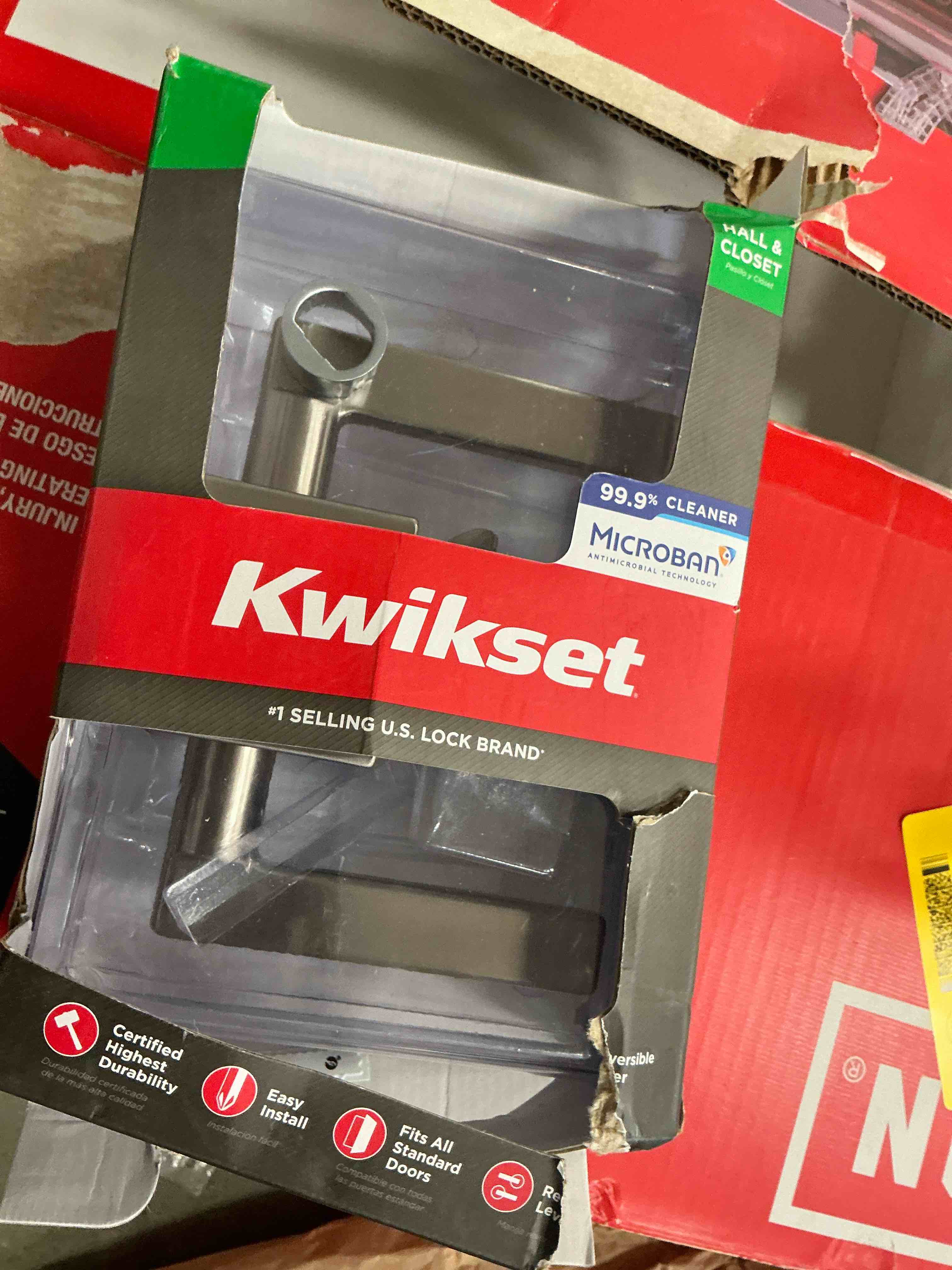 Condition photo showing Good Condition for kwikset signature series halifax square satin nickel interior or hall/closet passage door handle