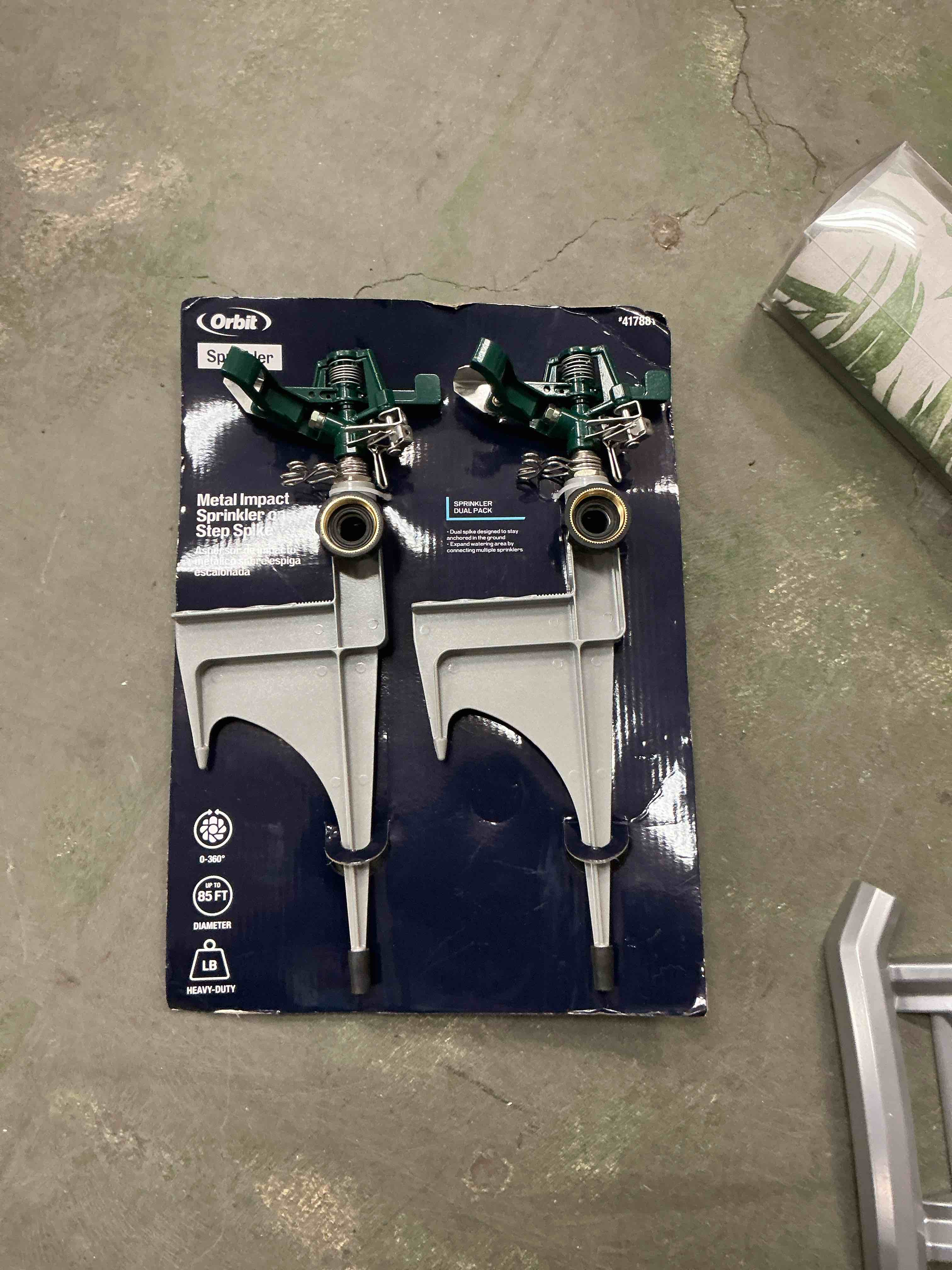 Condition photo showing Good Condition for orbit 2 -pack 6500-sq ft impulse spike lawn sprinkler