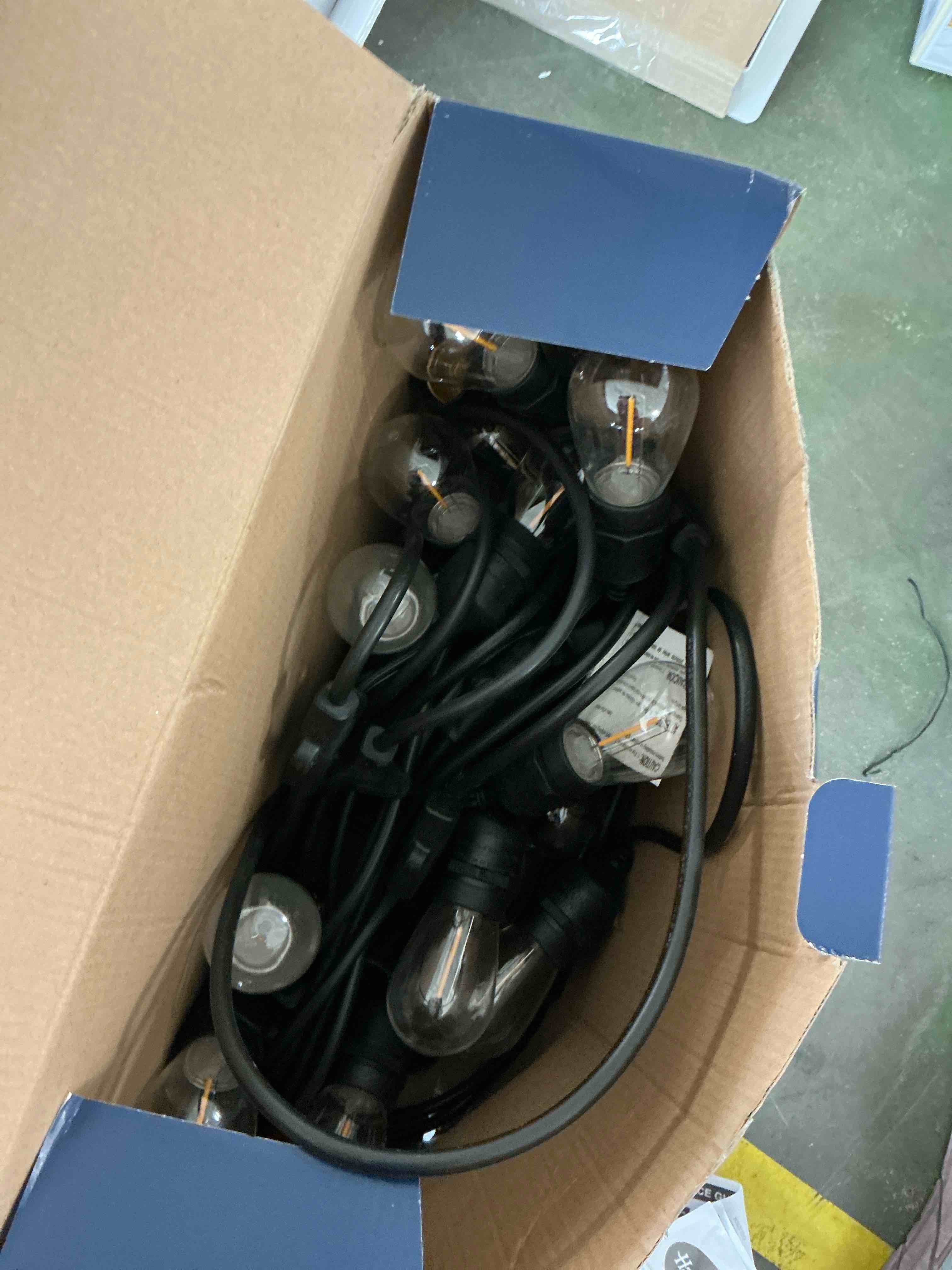 Condition photo showing As Is for harbor breeze 48-ft plug-in black indoor/outdoor string light with 24 white -light led edison bulbs