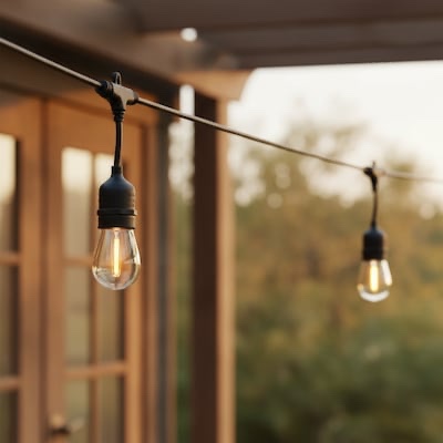 harbor breeze 48-ft solar black indoor/outdoor string light with 20 white -light led edison bulbs