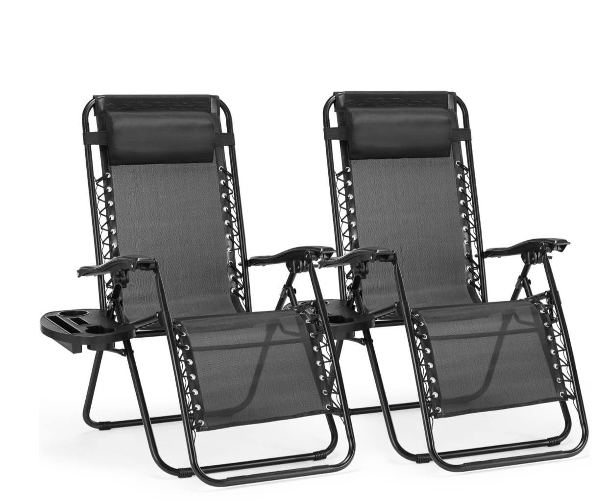 concetta 2 zero gravity lounge chairs, foldable reclining camping for patio, lawn, beach, black