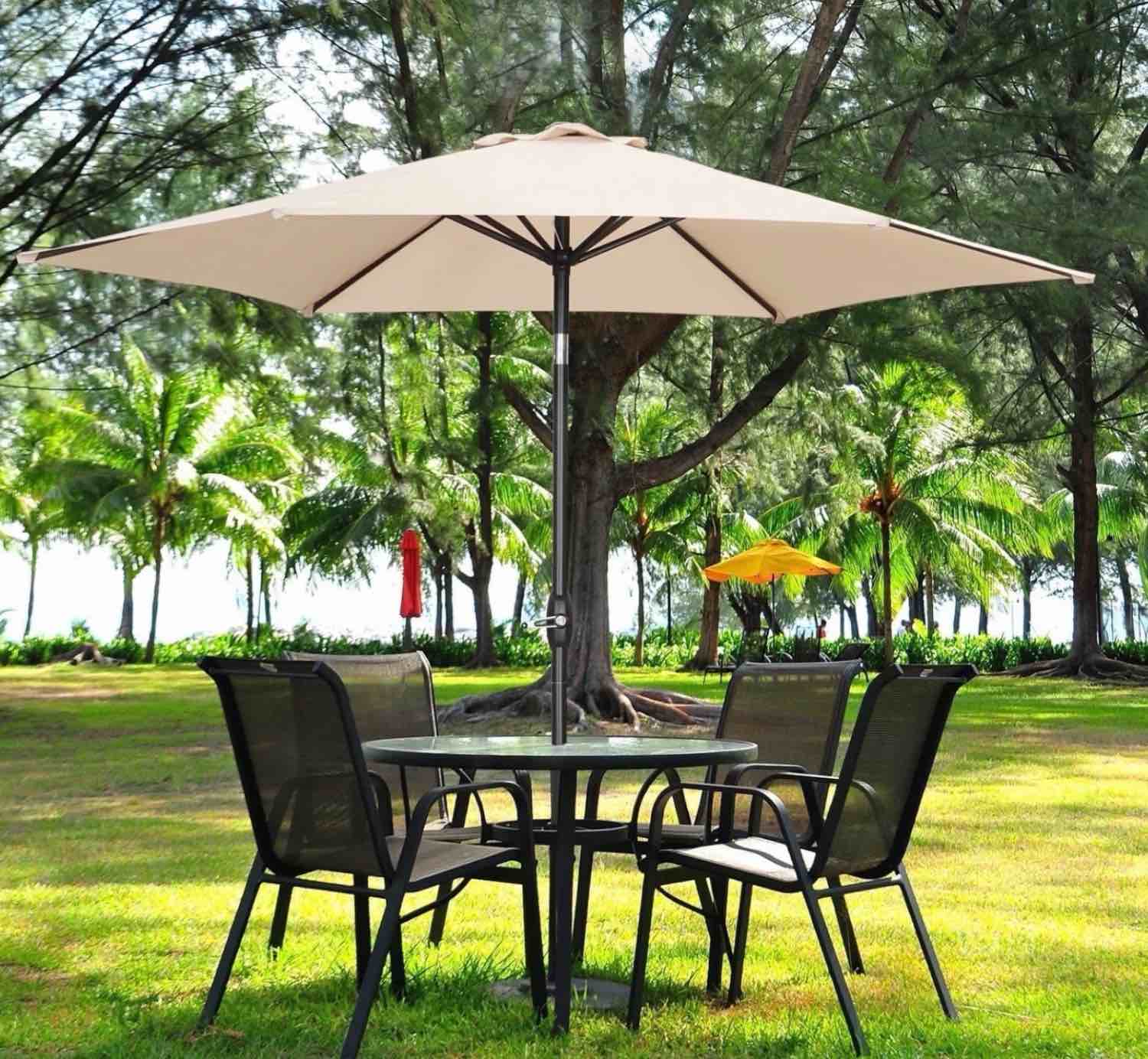 ainfox 9ft khaki patio umbrella with push button tilt and crank waterproof uv sunshade canopy