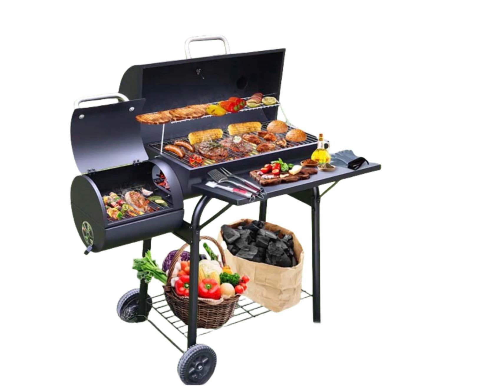 laravist charcoal offset smoker grill dual-zone bbq with thermometer & wheels family-size 512 sq.in