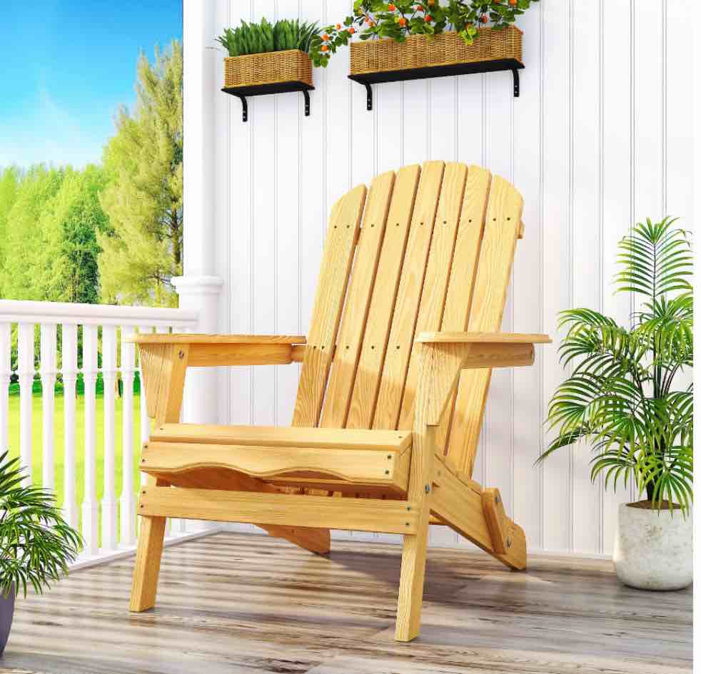 ktaxon folding wooden adirondack chair folding wood accent wood single chair for outdoor and indoor wood lounge chair natural color