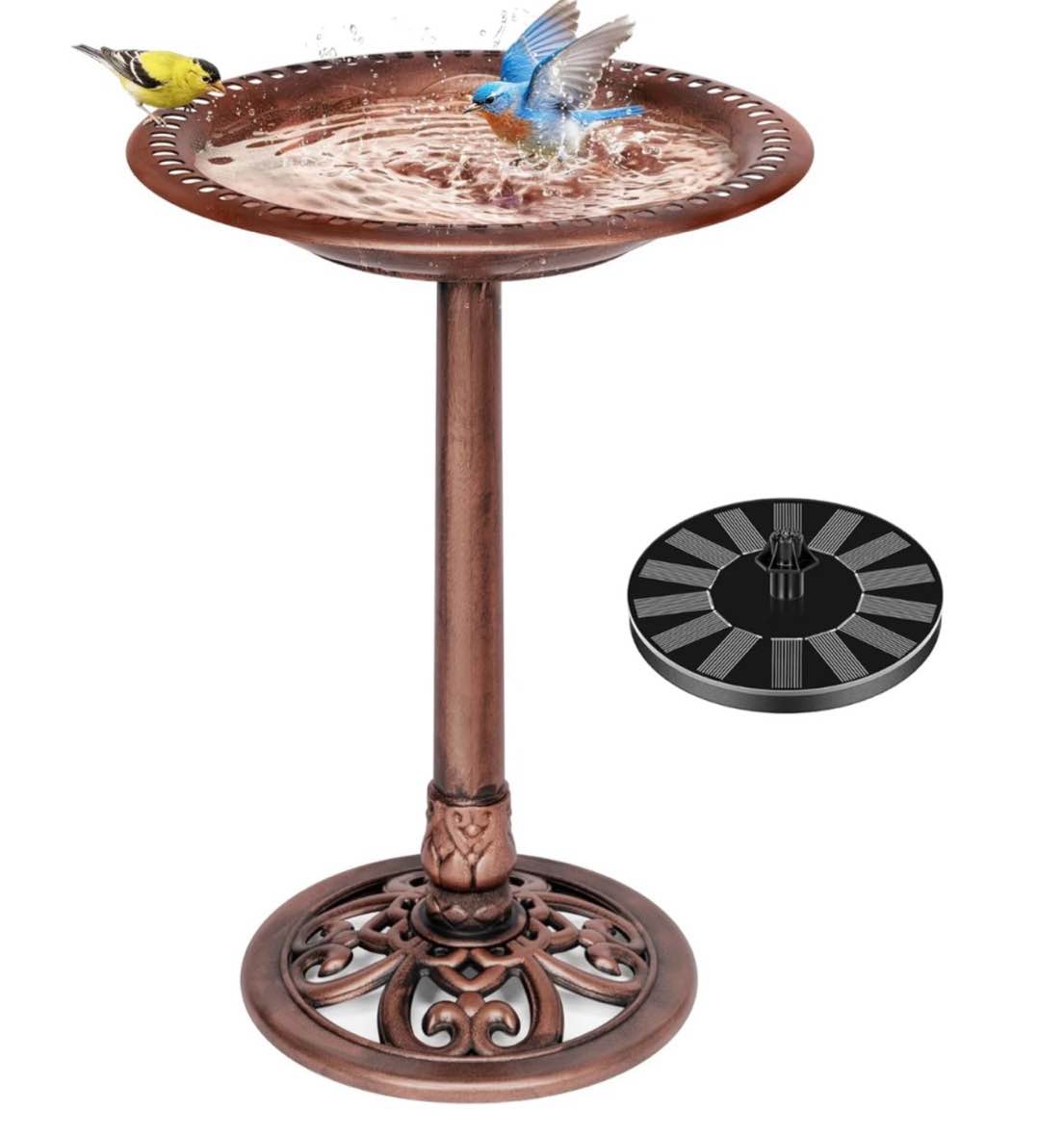 specstar bird bath polyresin antique outdoor bronze garden birdbath and solar powered round pond fountain combo set