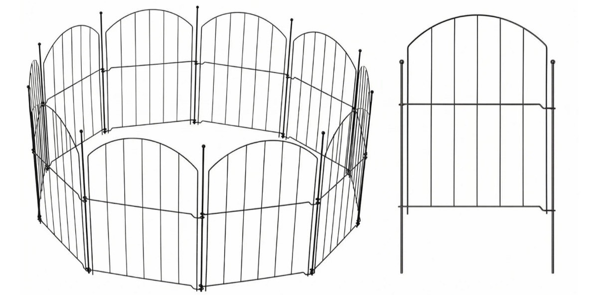 bshapplus® garden fence 25 pack ,17in (h) x 27.5ft (l) metal fence,rustproof decorative fence,animal wire fence,wrought iron fence, outdoor picket fencing no-dig for yard, lawn and patio borders