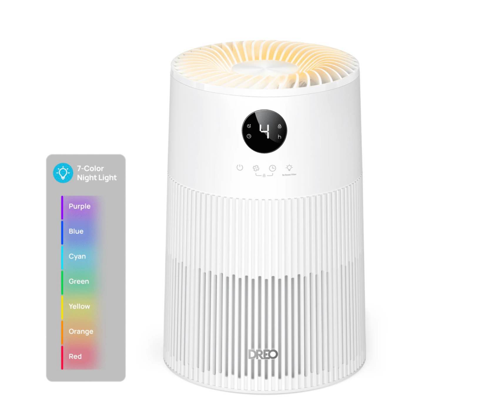 dreo hepa air purifier for room covers 1488 sq. ft/2h purificador for allergies and asthma with 7-color night light remove 99.97% pet hair 3-in-1 filter 18w dc motor energy-save 22db sleep mode