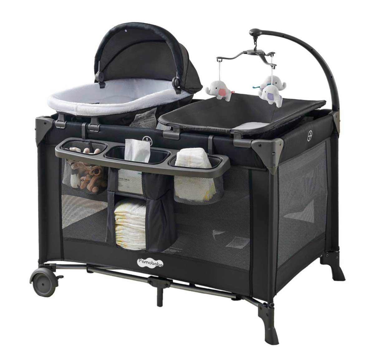pamo babe 4-in-1 baby playard with bassinet & changing table for newborn