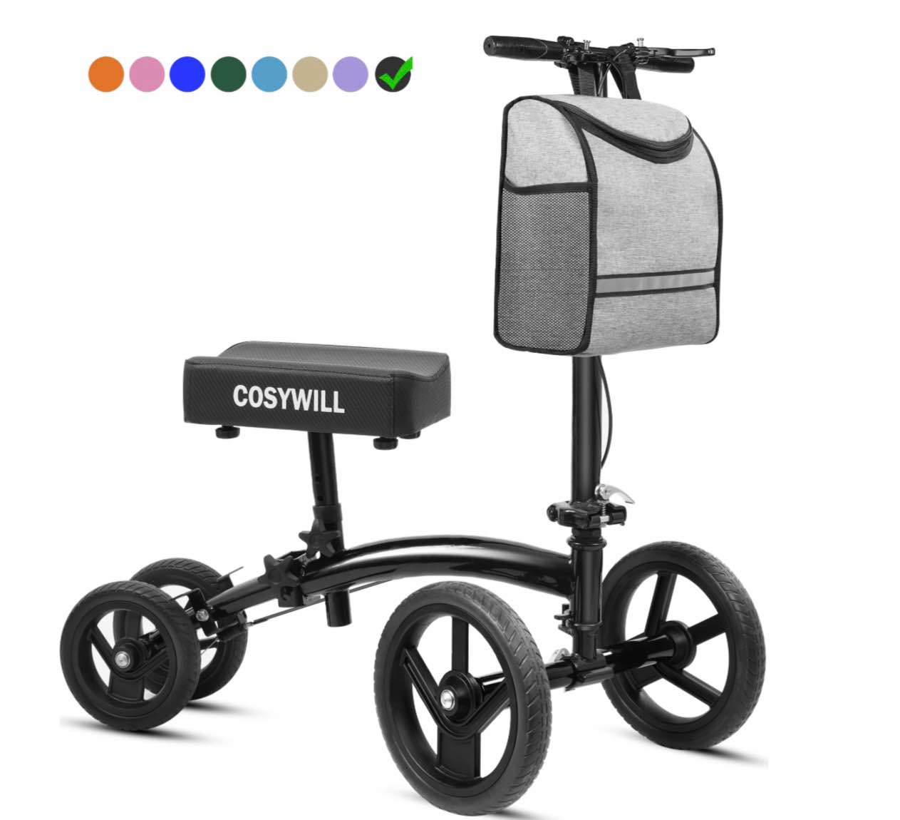 cosywill steerable knee scooter,economy knee walker,all terrain foldable medical scooter for foot injuries crutches alternative,black