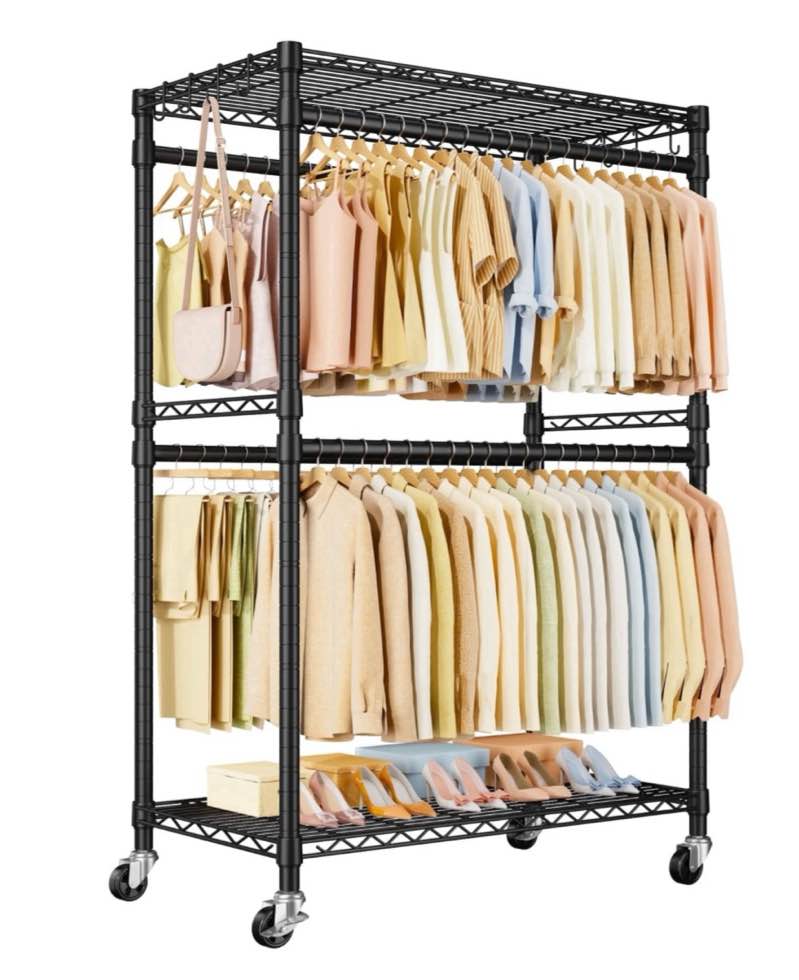 p4 plus rolling clothes rack heavy duty, clothing racks for hanging clothes, free standing garment racks with wheels, portable closet rack 45''w × 20.5''d × 80.5''h, max load 570 lbs, black