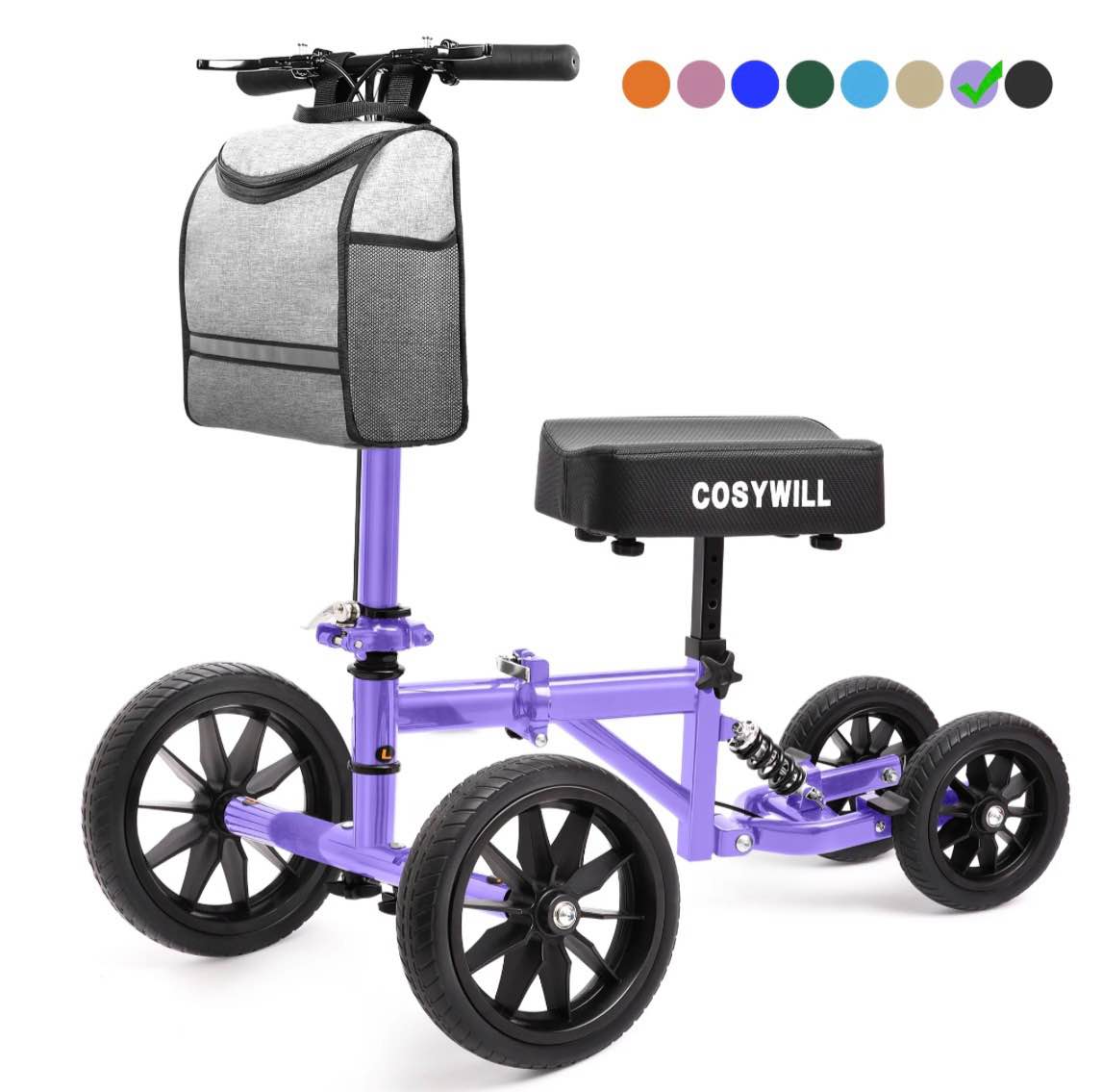 cosywill all terrain knee scooter,knee walker scooter for foot injuries,adults roller scooter for with 10“ tpu wheel,compact crutches alternative,purple