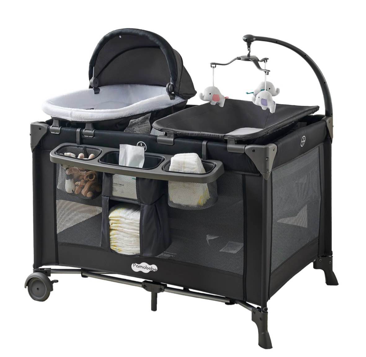 pamo babe 4-in-1 baby playard with bassinet & changing table for newborn