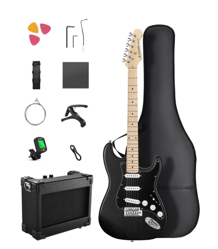 donner electric guitar kits for beginner right hand s-s-s pickups strater sets black
